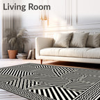 Black White Abstract Geometric Lines Rug