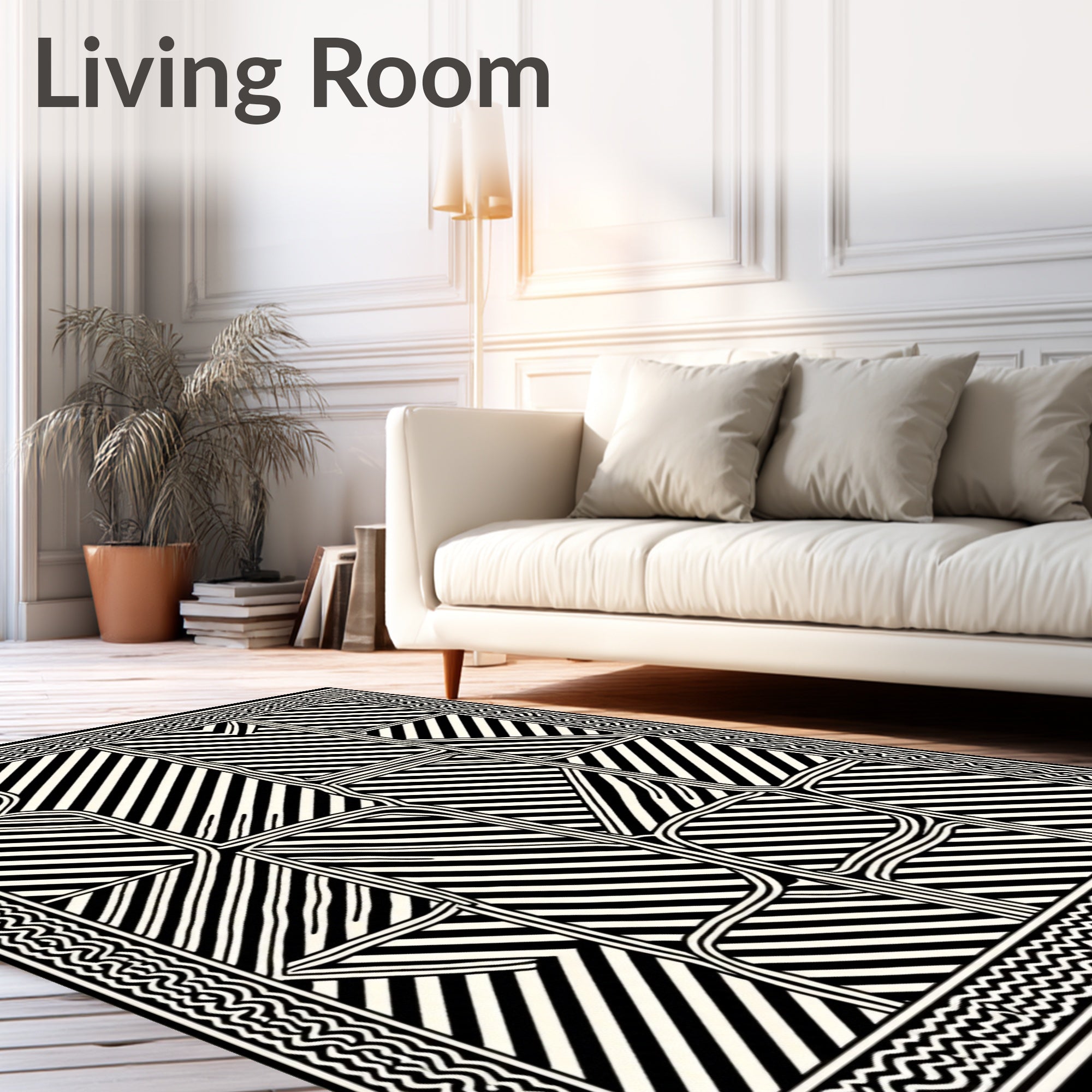 Black White Abstract Geometric Lines Rug