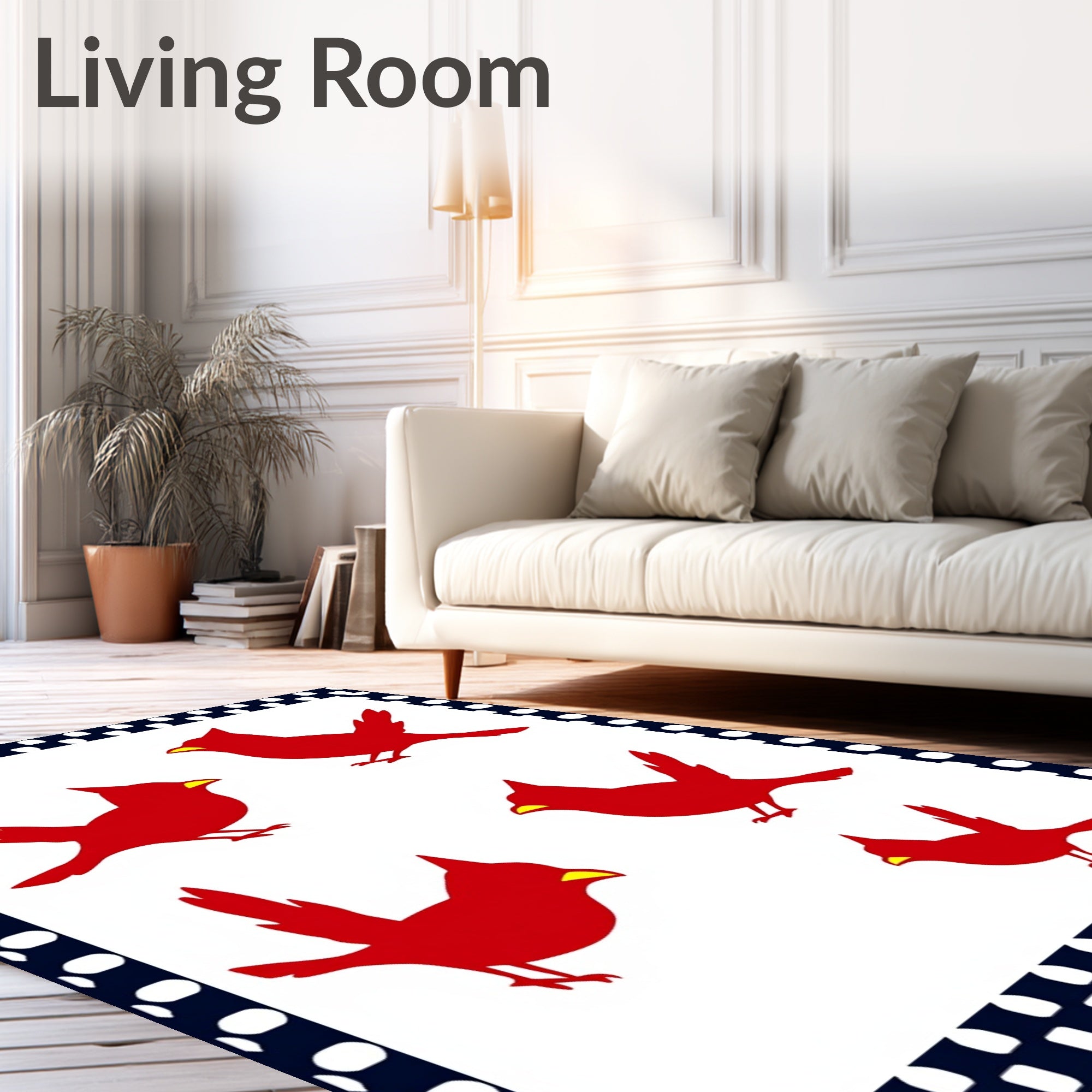 Red Cardinal Flock White Background Rug