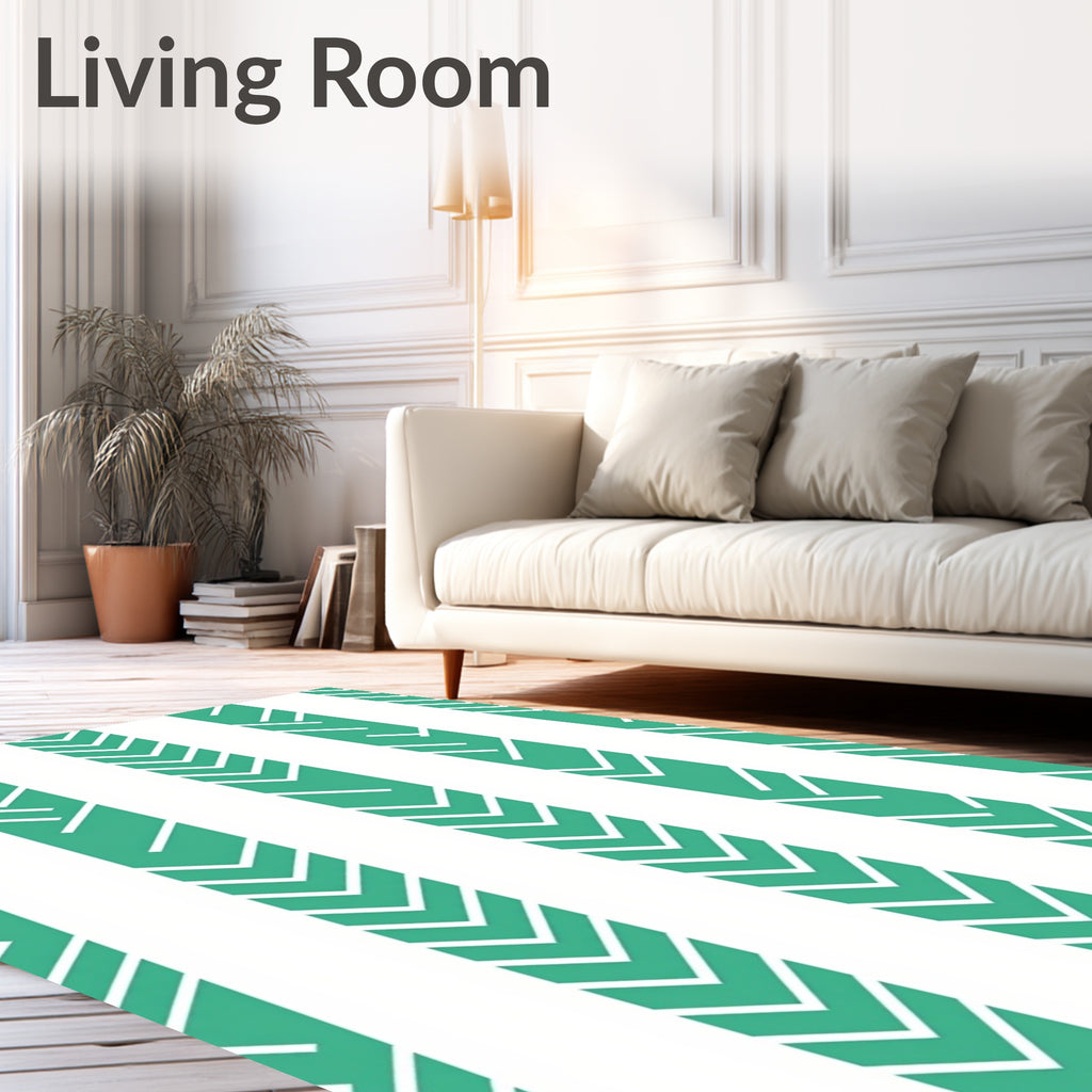Teal White Vertical Chevron Stripe Rug