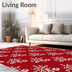 White Snowflake Red Repeating Pattern Rug