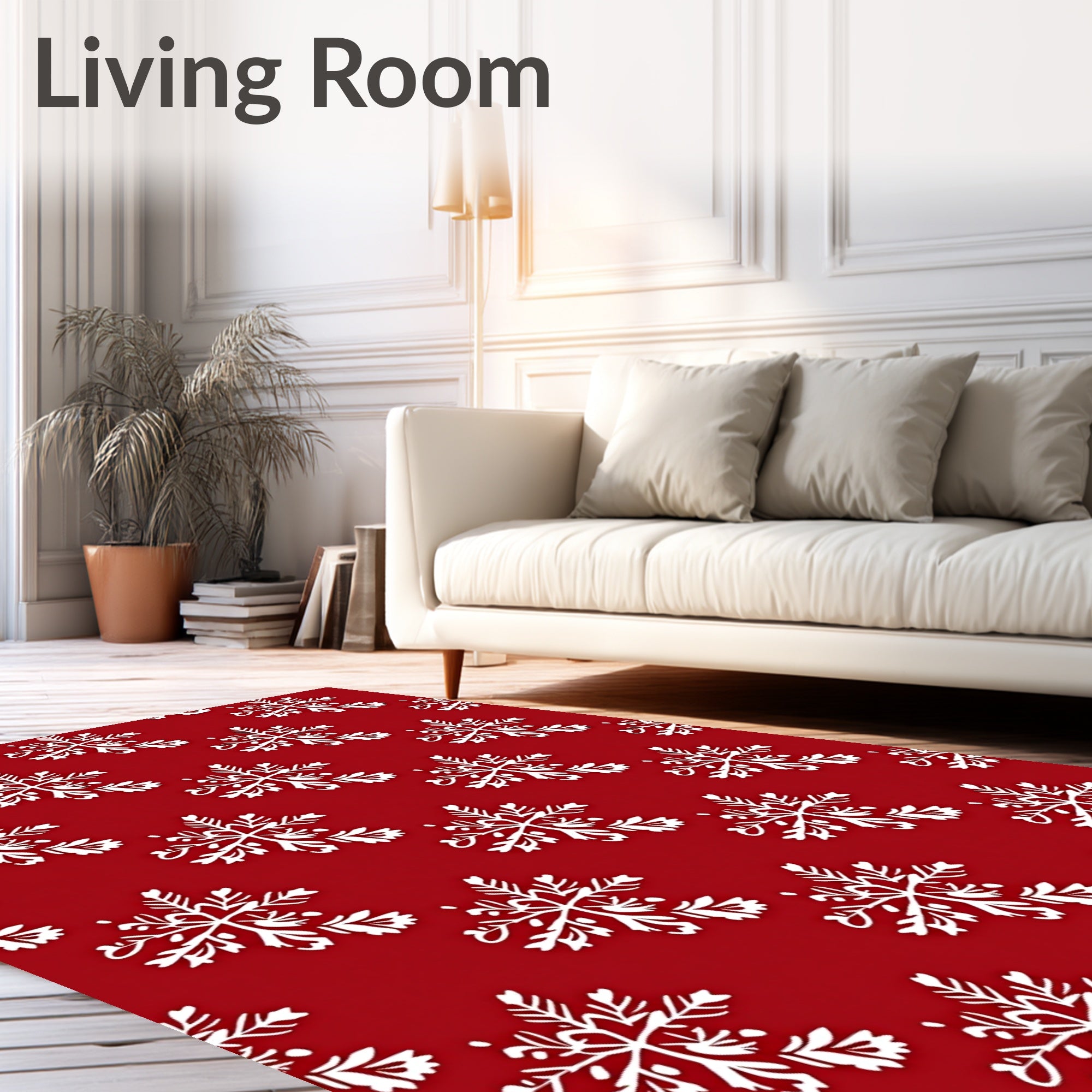 White Snowflake Red Repeating Pattern Rug