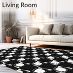 Black White Abstract Chessboard Check Rug