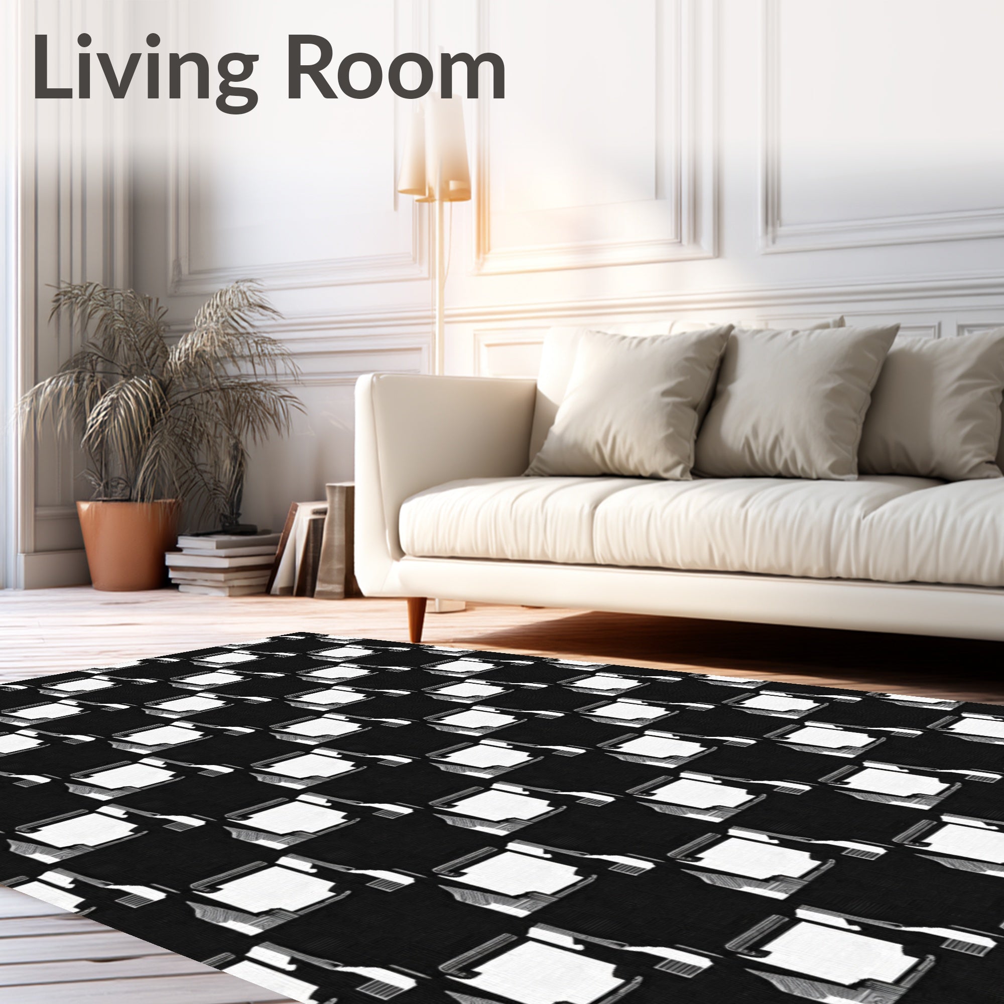 Black White Abstract Chessboard Check Rug
