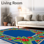 Crimson Floral Tropical Leaf Border Rug