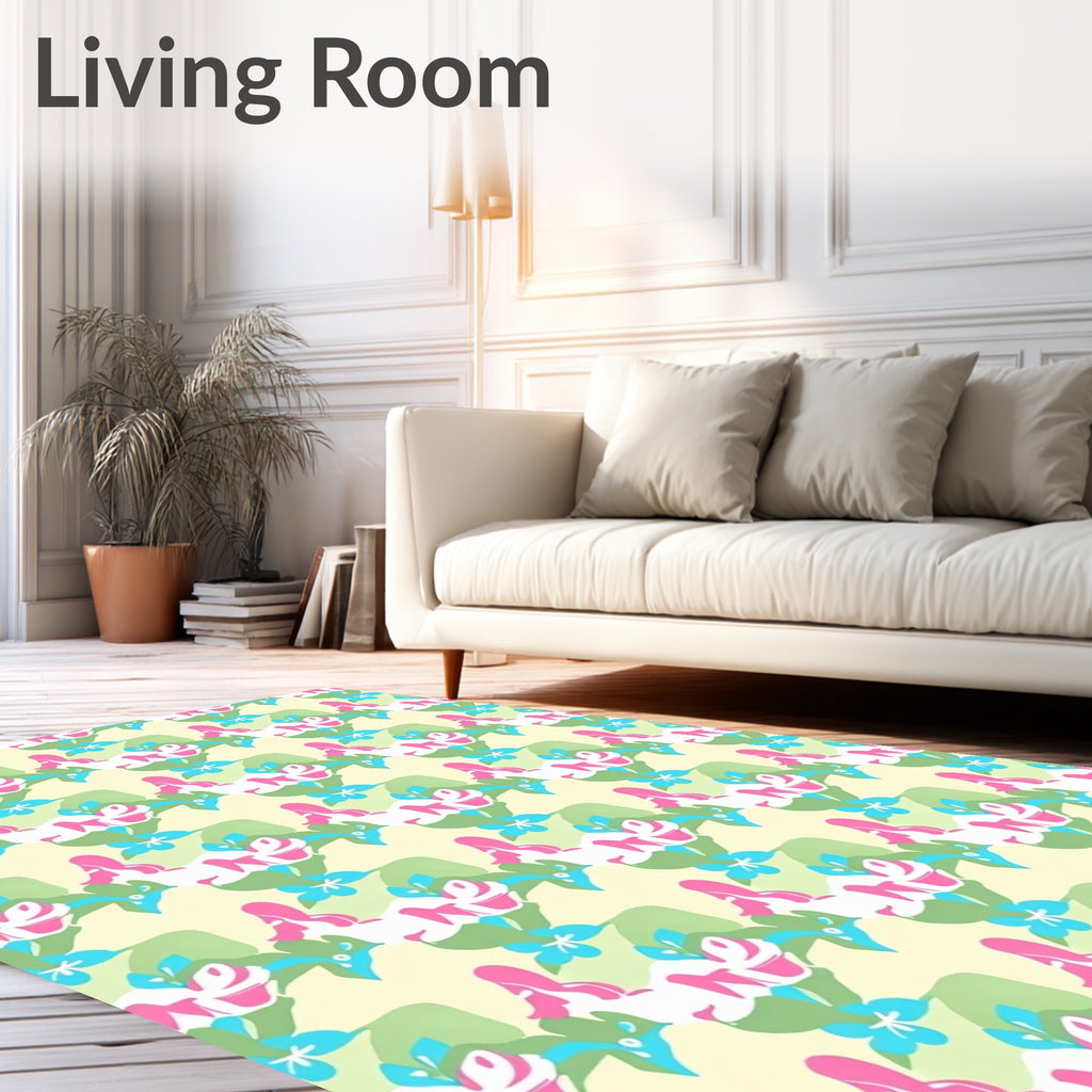 Pastel Coral Pink Flower Garland Rug
