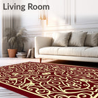 Crimson Gold Floral Vine Symmetry Rug