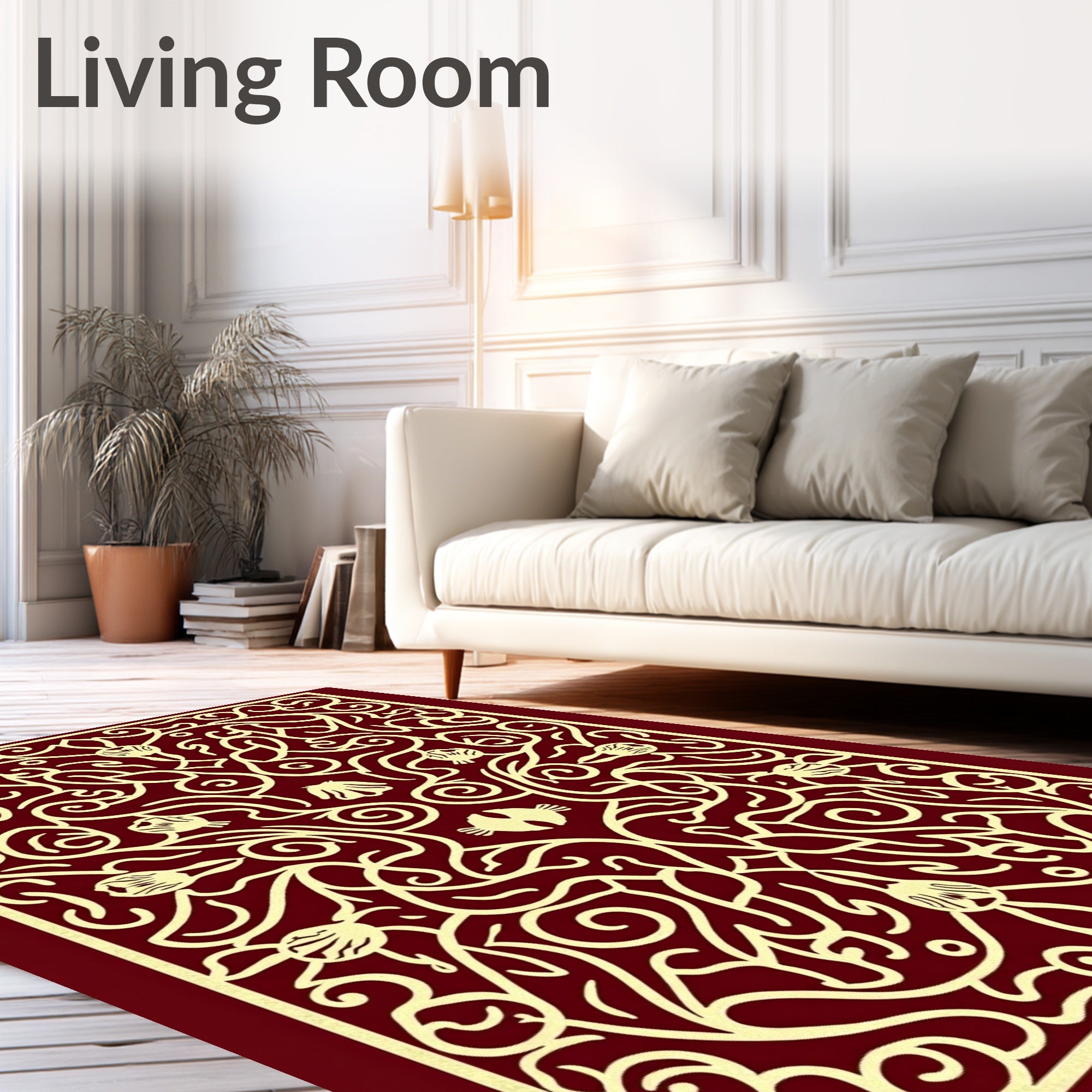 Crimson Gold Floral Vine Symmetry Rug