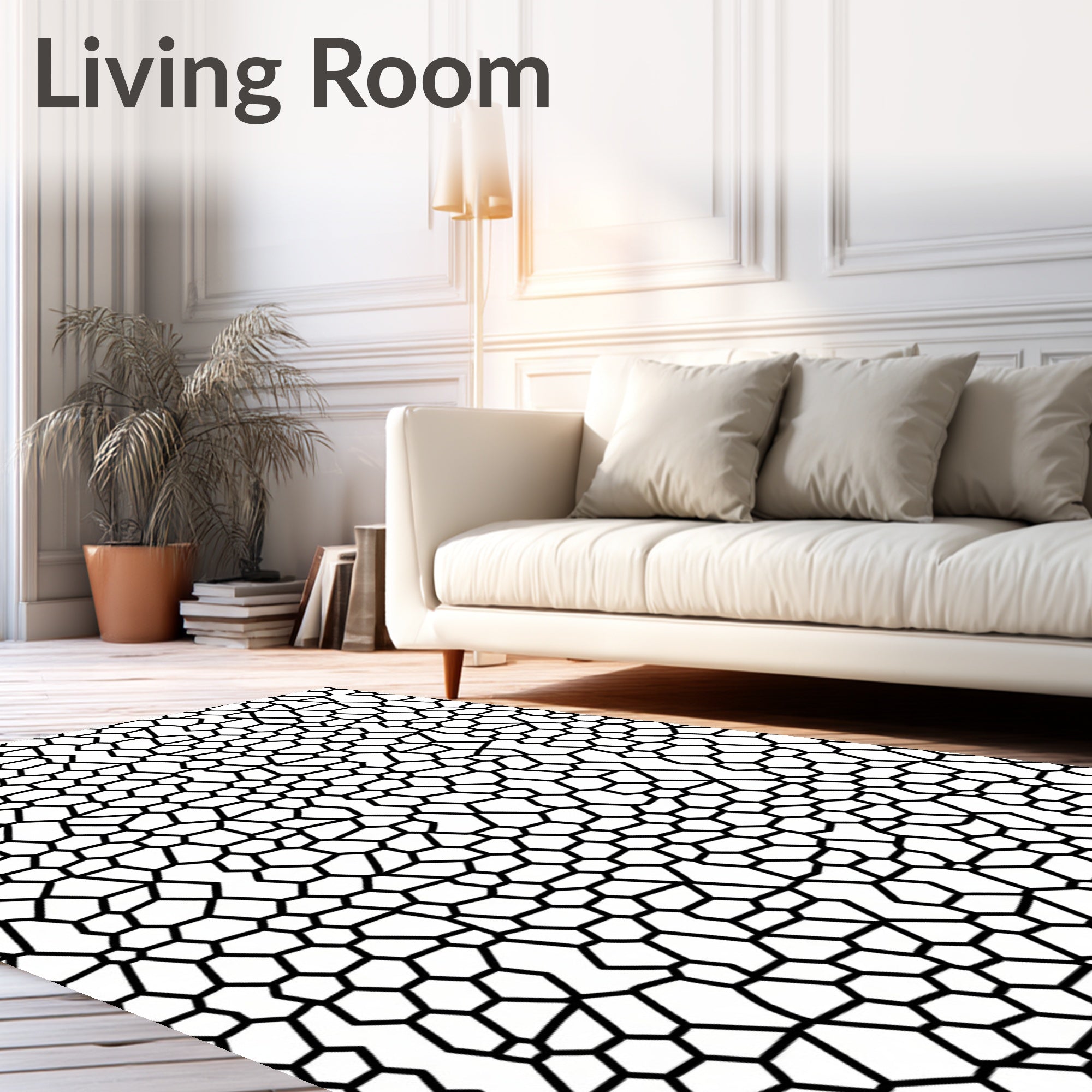 Abstract Black Mesh Mosaic Rug