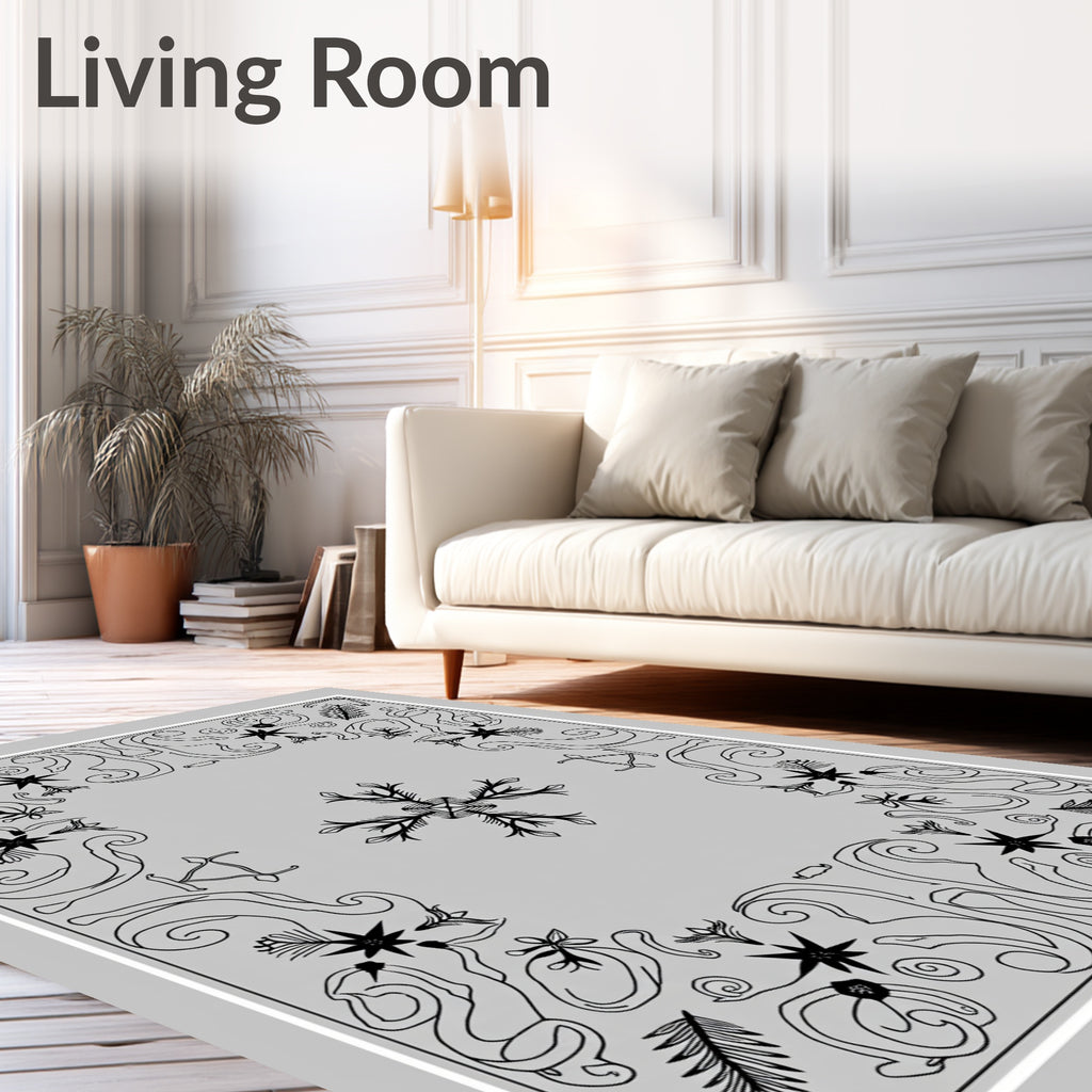 Black Snowflake Floral Medallion Rug