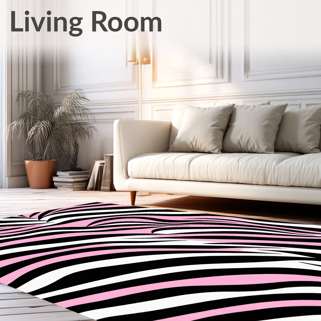 Pink Black White Zebra Stripe Rug