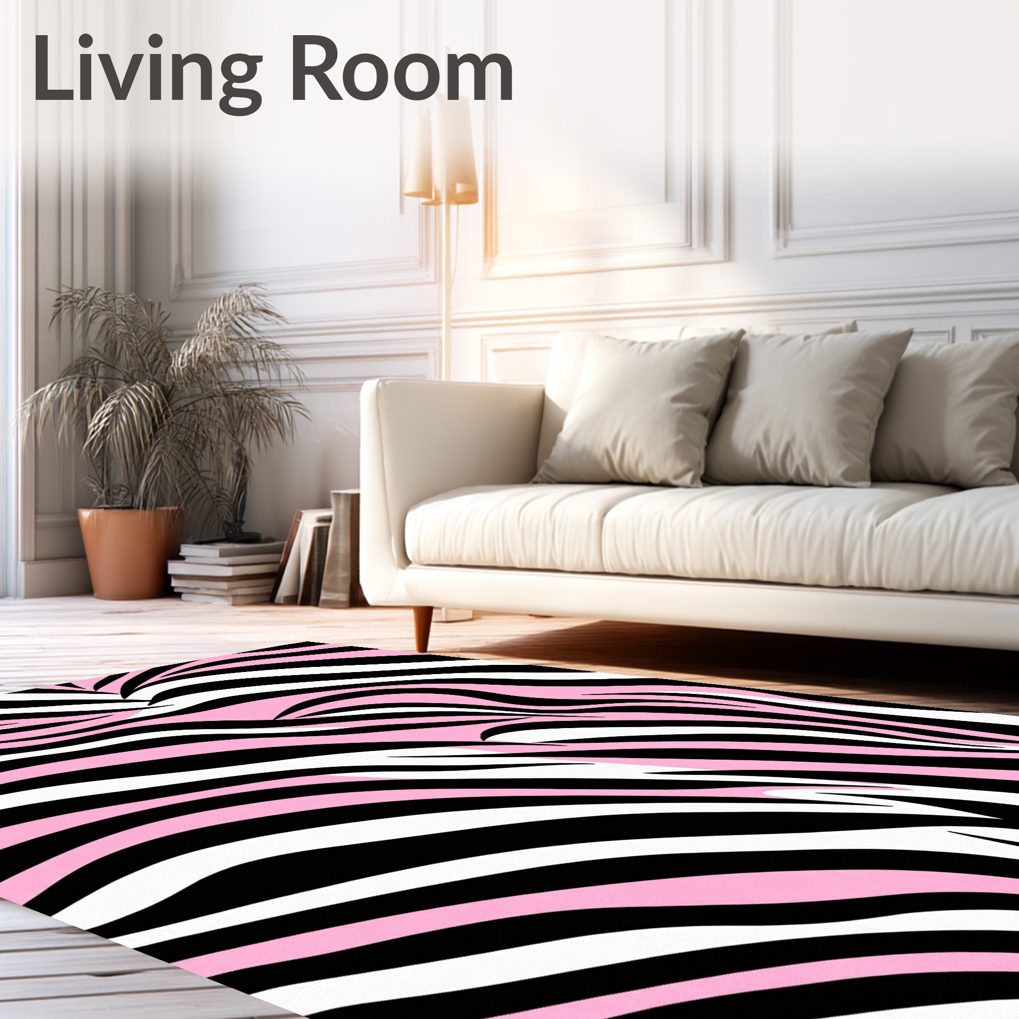 Pink Black White Zebra Stripe Rug