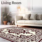 Maroon Off-White Floral Medallion Border Rug