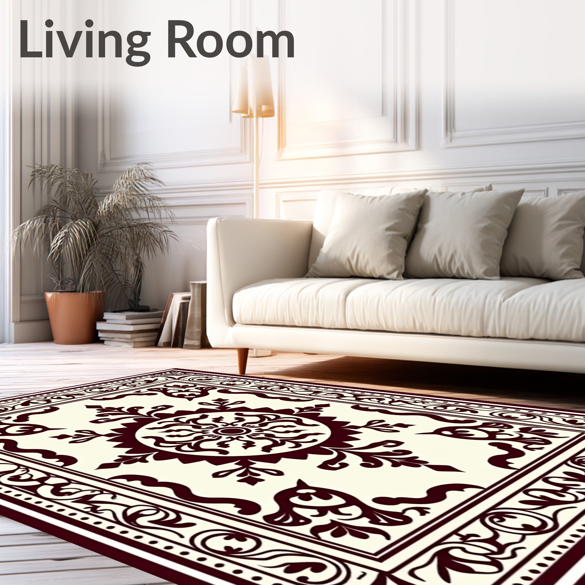 Maroon Off-White Floral Medallion Border Rug