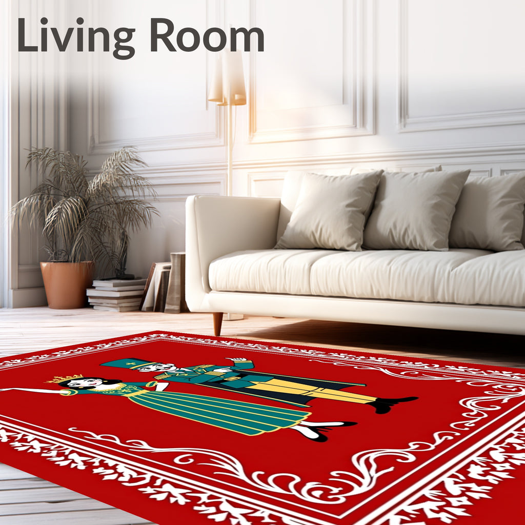 Red Royal Couple With White Border Rug