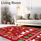 Red Reindeer Snowflake Holiday Scene Rug