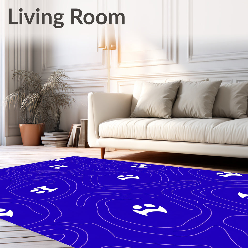 Deep Blue Paw Print Contour Rug