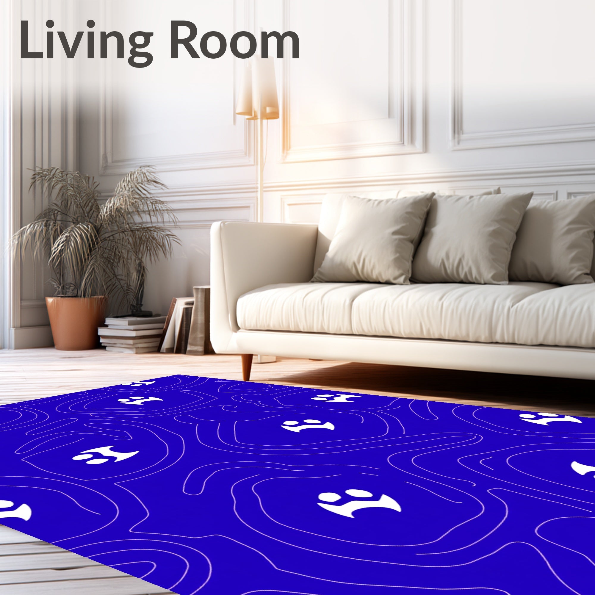 Deep Blue Paw Print Contour Rug