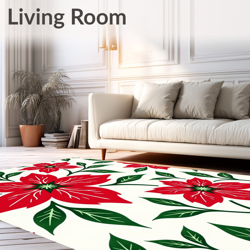 Crimson Poinsettia Leaf Botanical Arrangement Rug