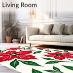 Crimson Poinsettia Leaf Botanical Arrangement Rug