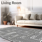 Black and White Geometric Maze Rug