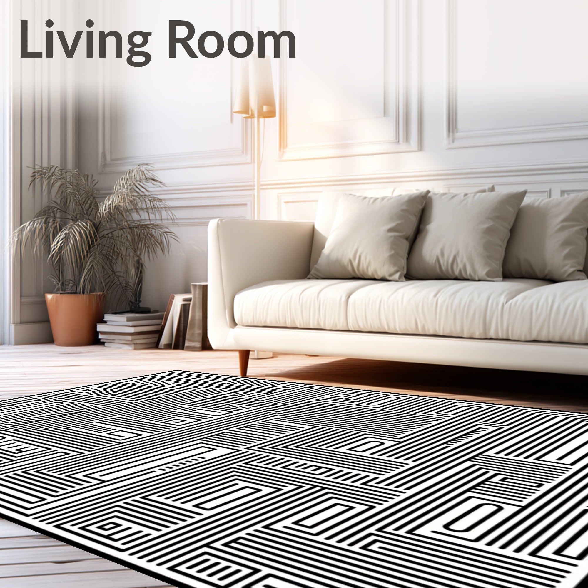 Black and White Geometric Maze Rug
