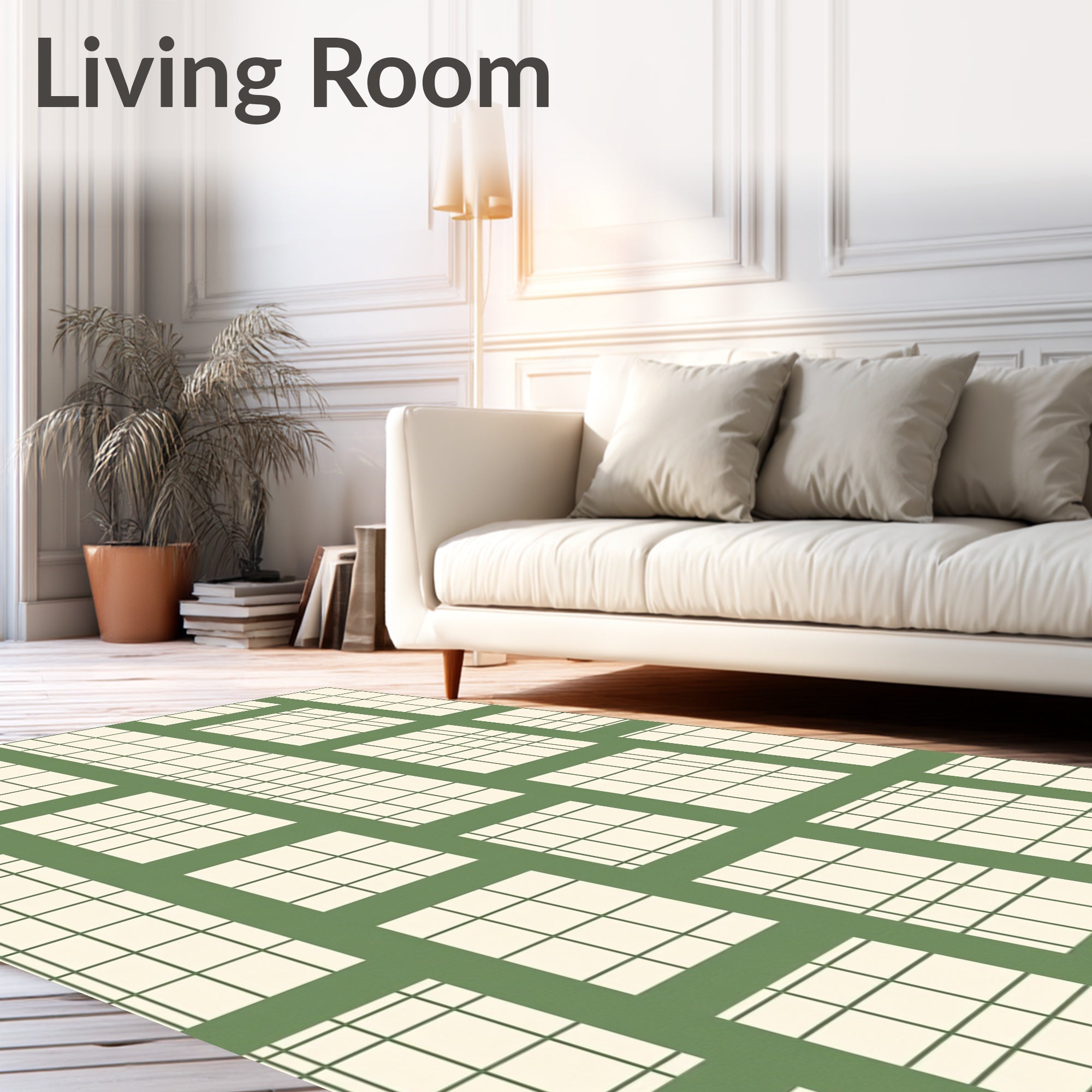 Sage Green Plaid Window Pane Rug