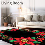 Red Poinsettia Floral Frame Rug