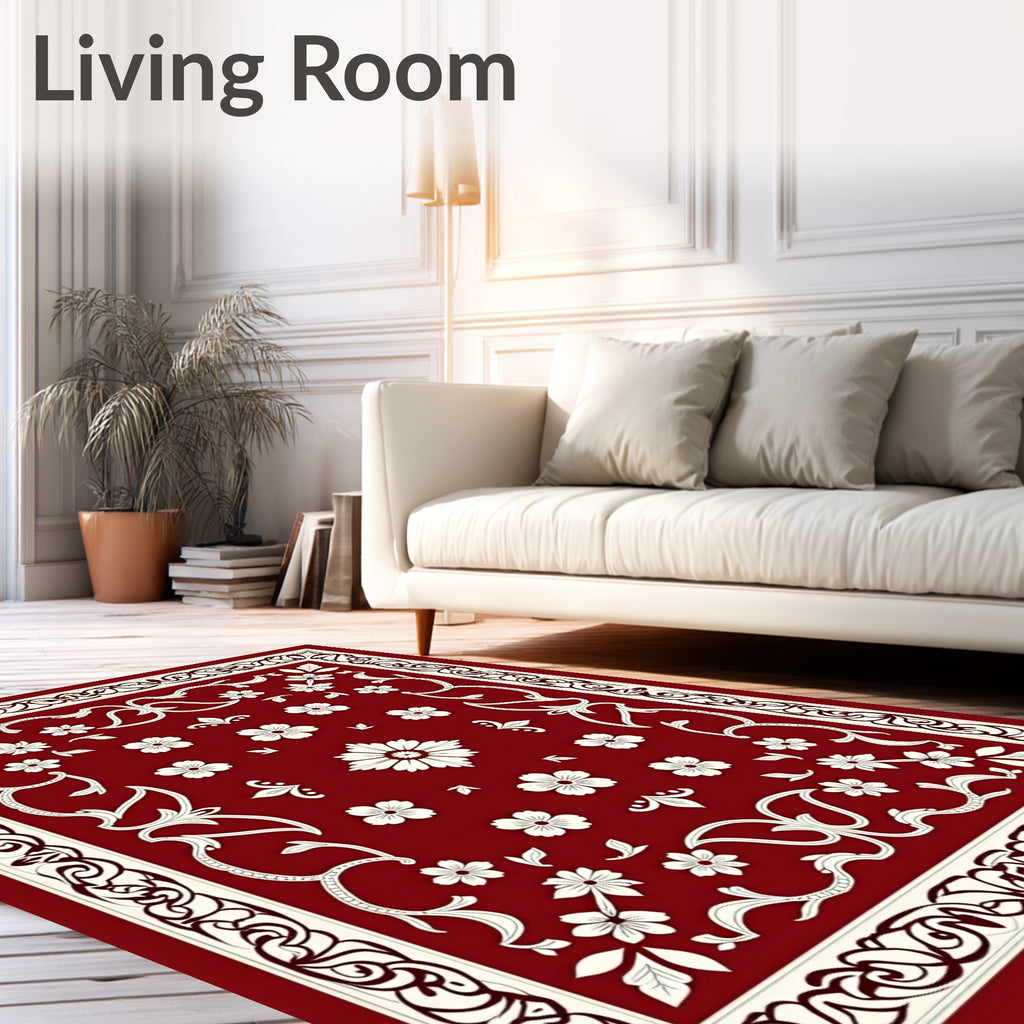 Crimson Ivory Floral Vine Medallion Rug