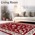 Crimson Ivory Floral Vine Medallion Rug