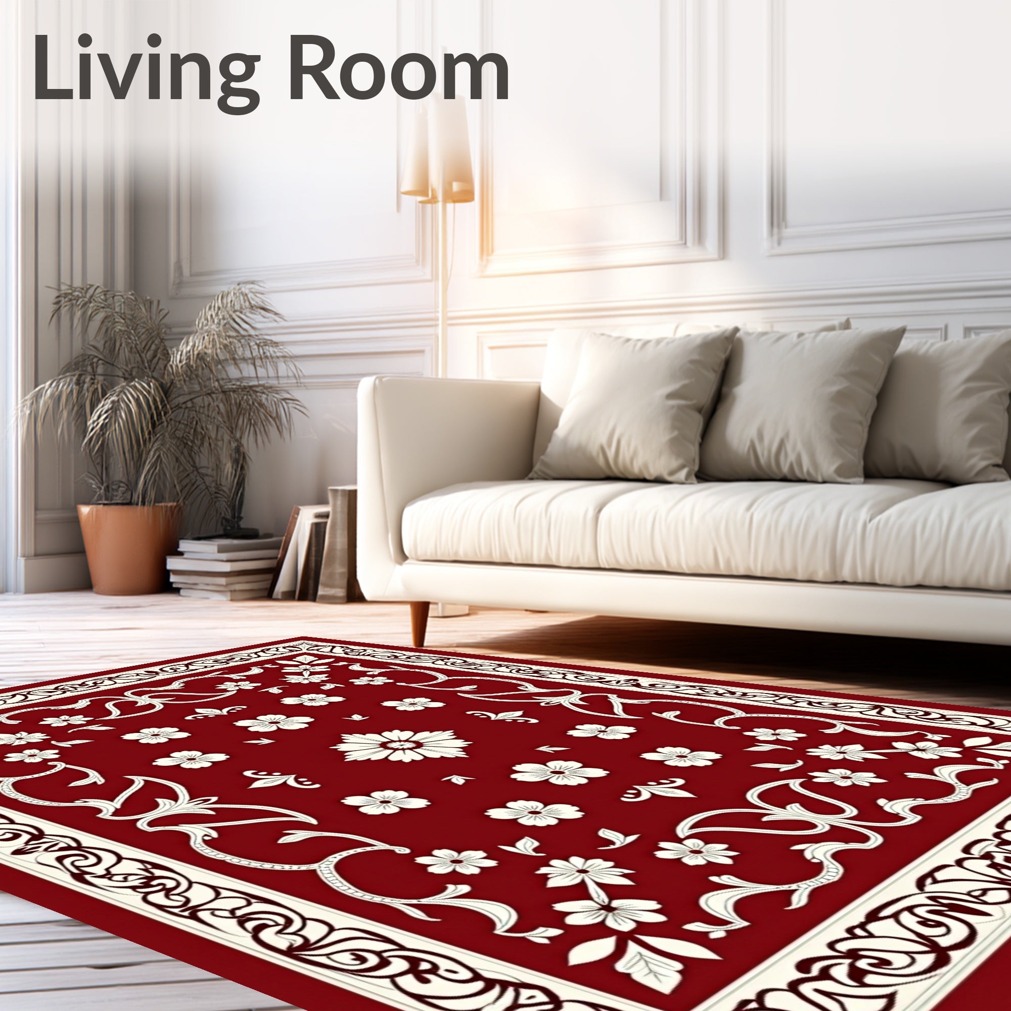 Crimson Ivory Floral Vine Medallion Rug