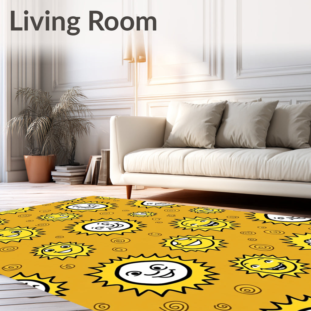 Happy Yellow Sun Faces Rug