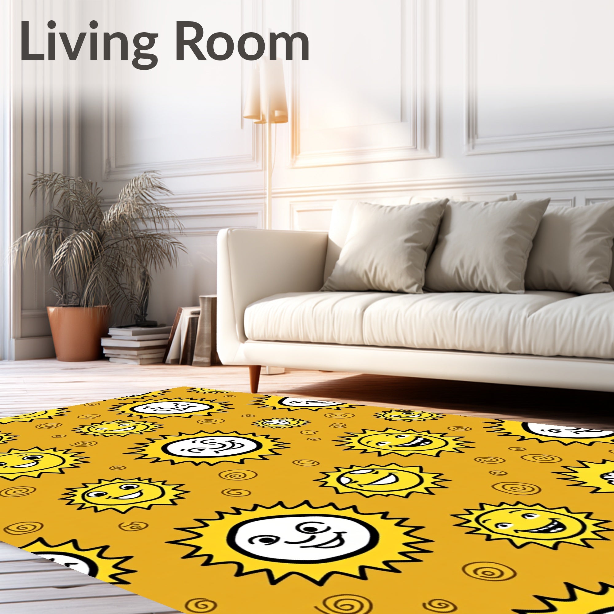 Happy Yellow Sun Faces Rug