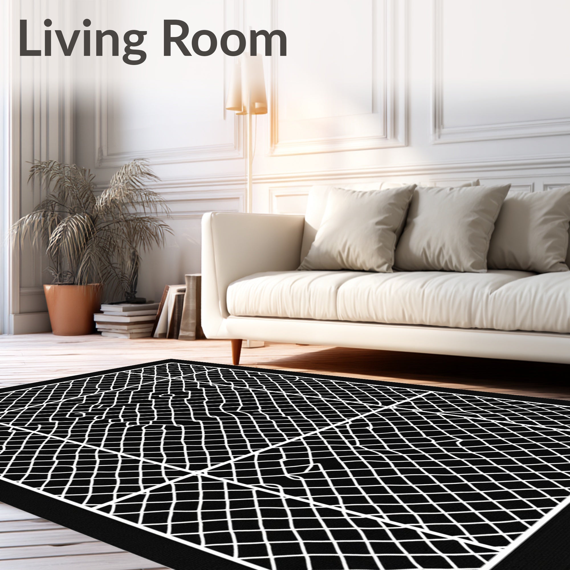Black White Geometric Abstract Mesh Rug
