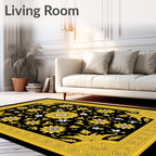 Classic Black and Yellow Floral Medallion Rug