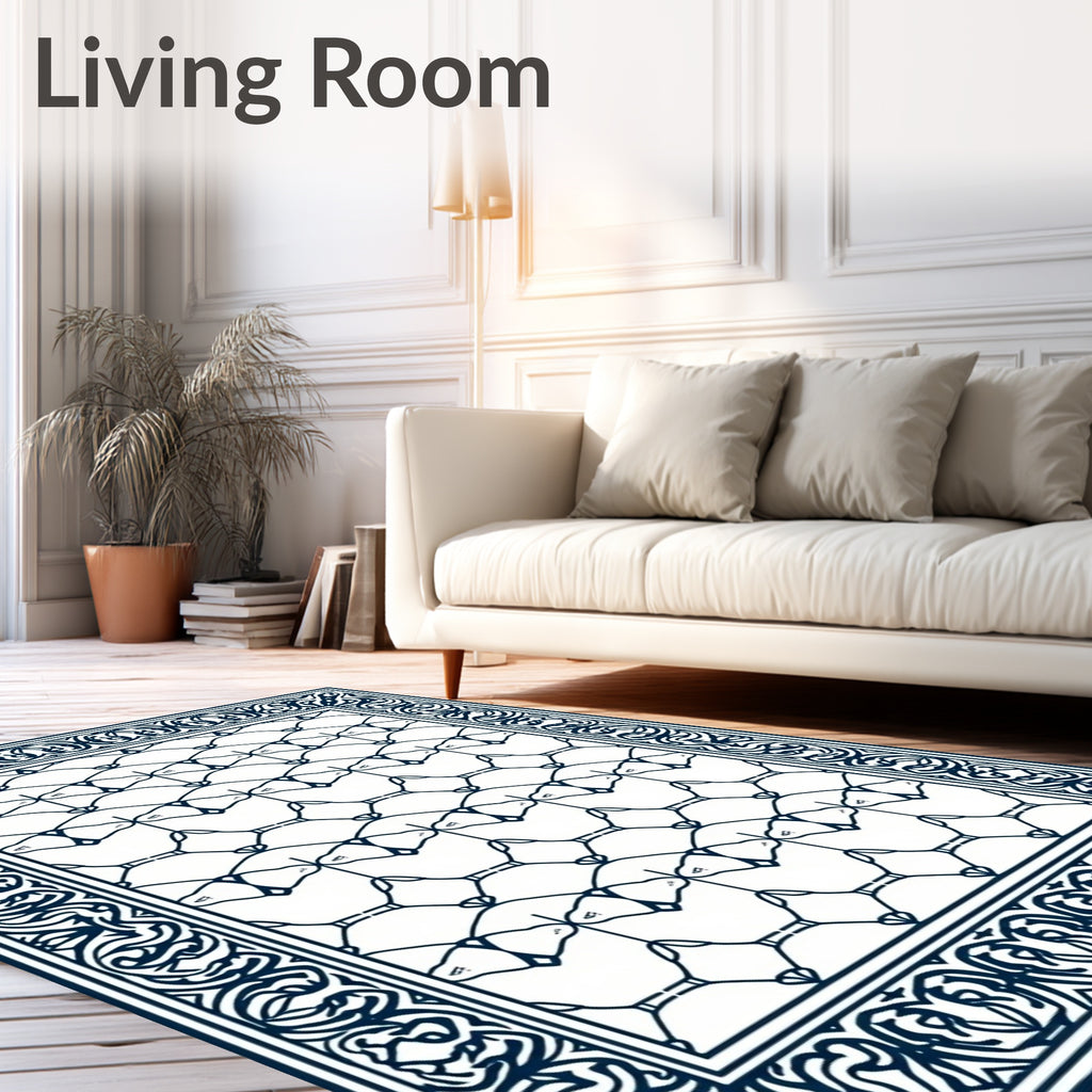 Navy Blue Ornate Geometric Harmony Rug