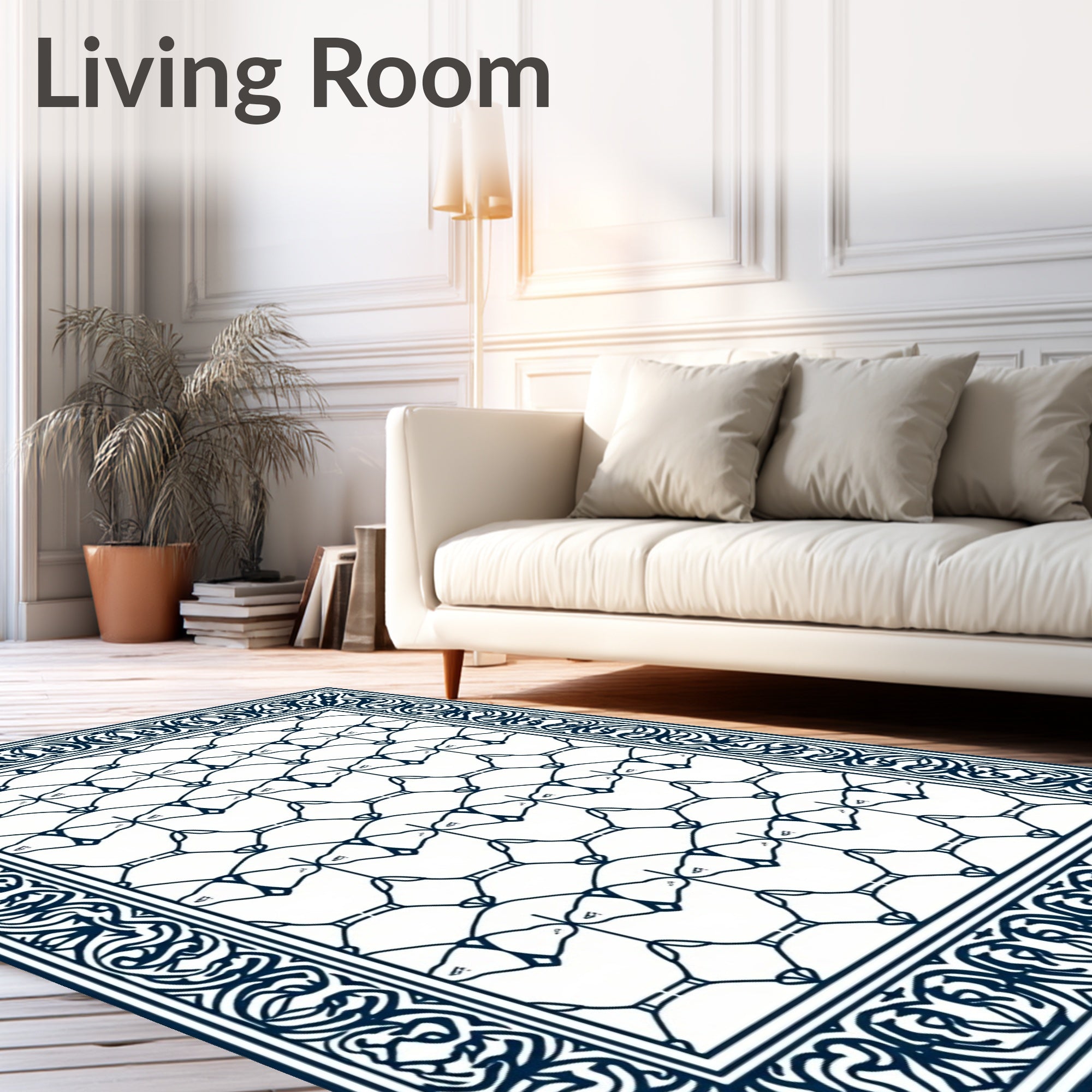Navy Blue Ornate Geometric Harmony Rug