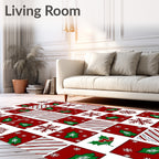 Red Green Holly Snowflake Stripe Collage Rug
