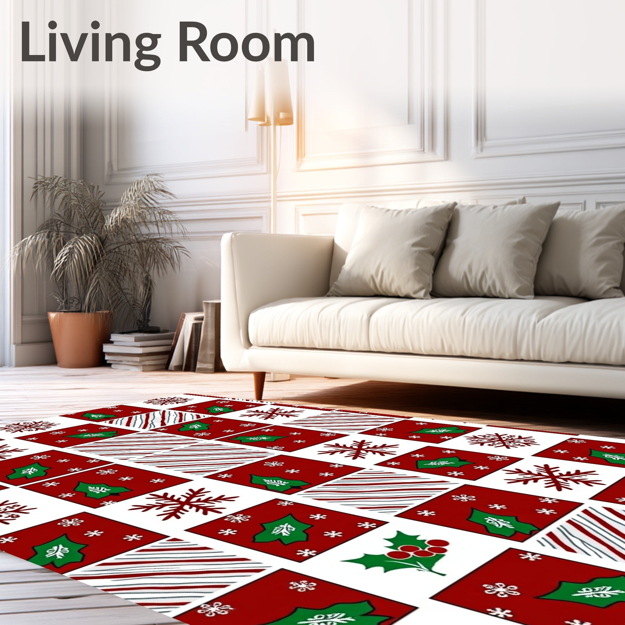 Red Green Holly Snowflake Stripe Collage Rug