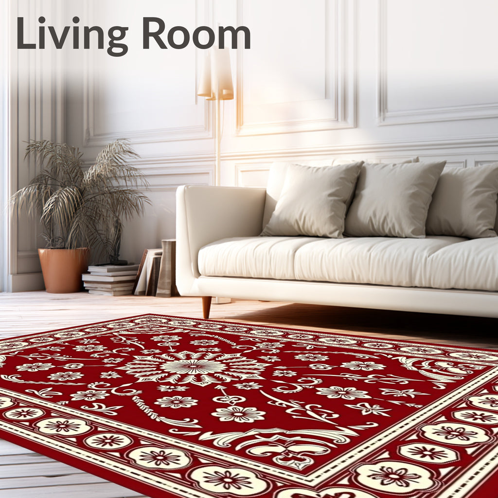 Rich Red Floral Medallion Tapestry Rug