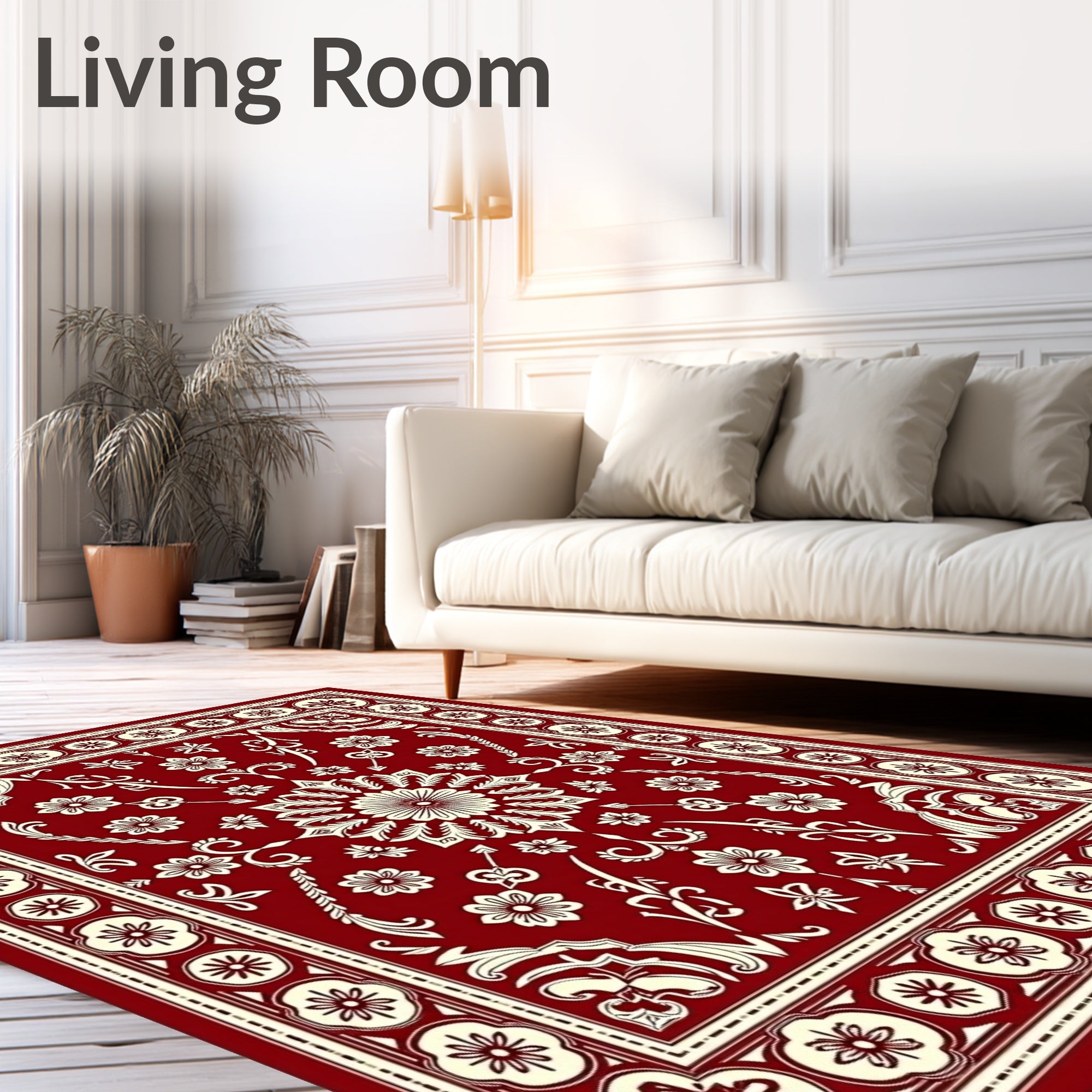 Rich Red Floral Medallion Tapestry Rug