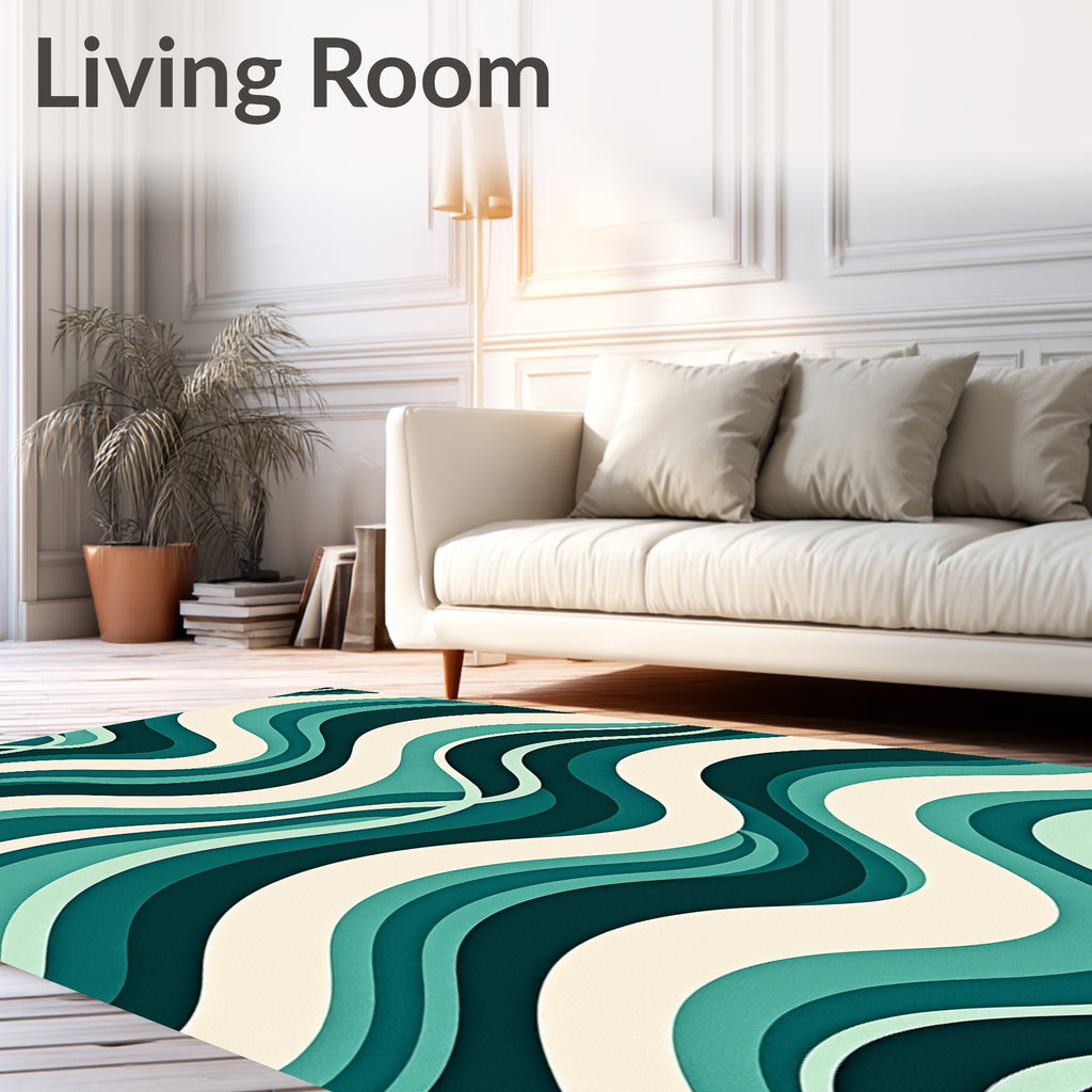 Retro Teal Ocean Wave Curving Rug