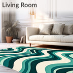 Retro Teal Ocean Wave Curving Rug