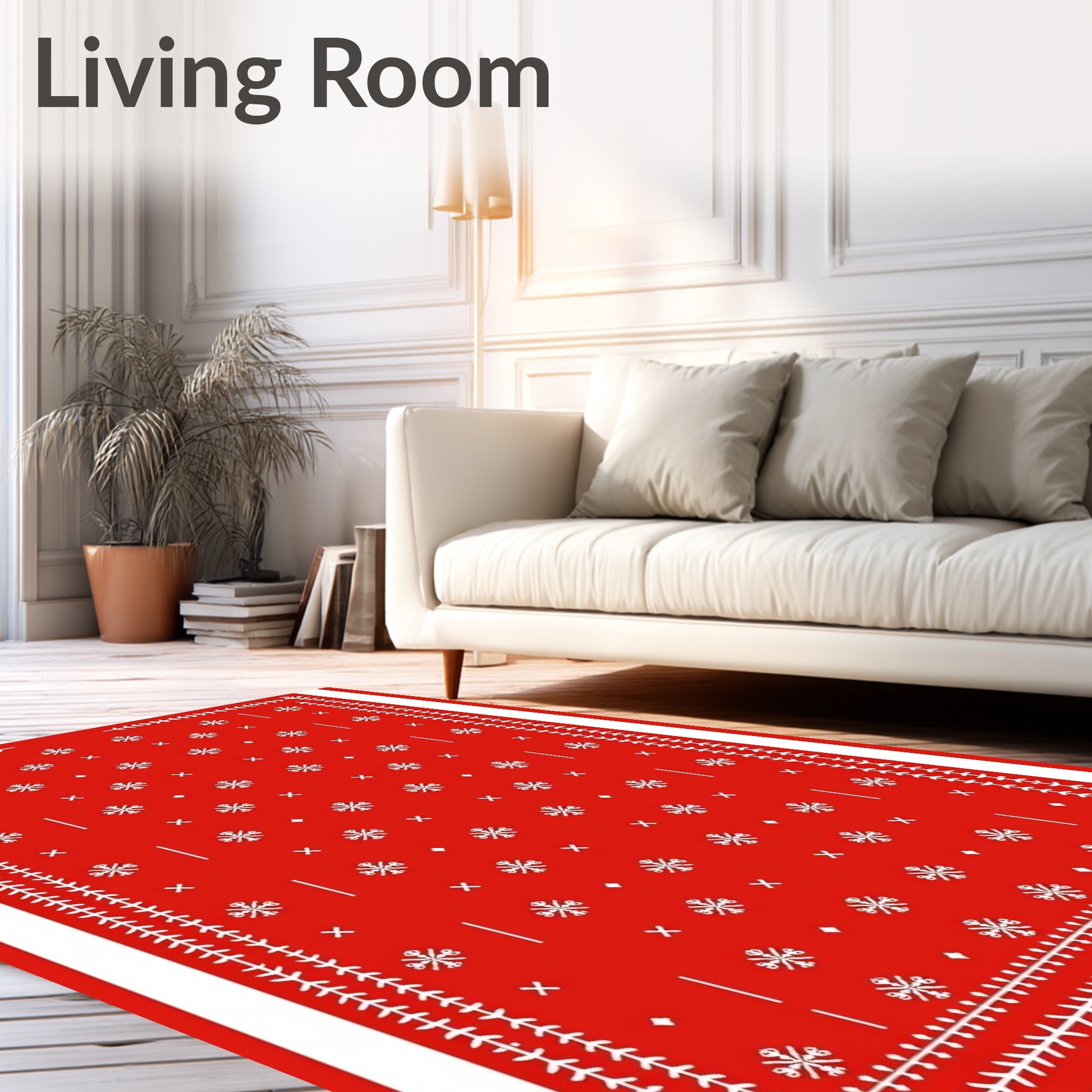 Bold Red Snowflake Geometric Rug