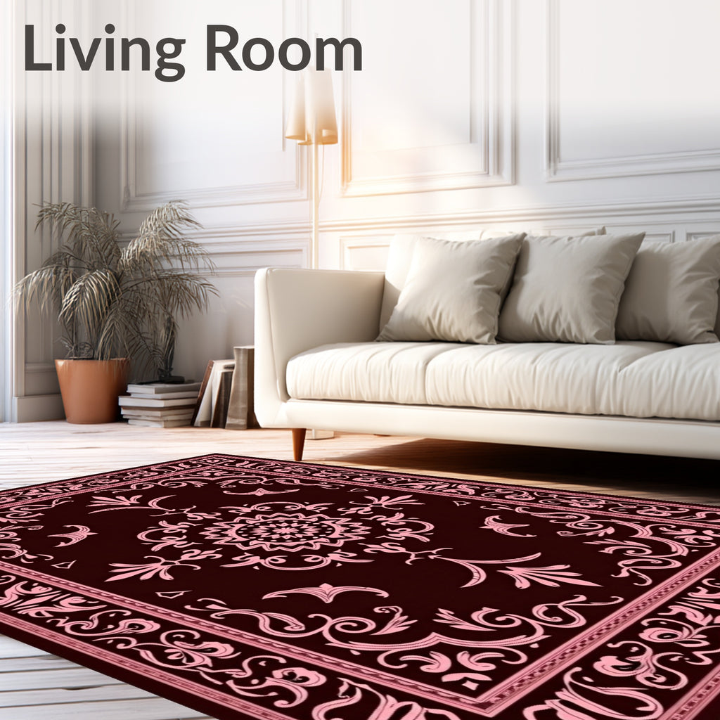Crimson Floral Medallion Swirl Rug