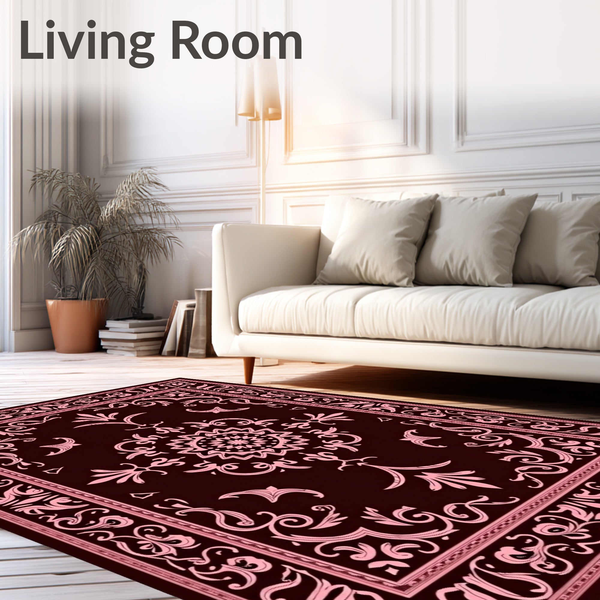 Crimson Floral Medallion Swirl Rug