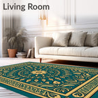 Teal and Gold Floral Medallion Tapestry Rug