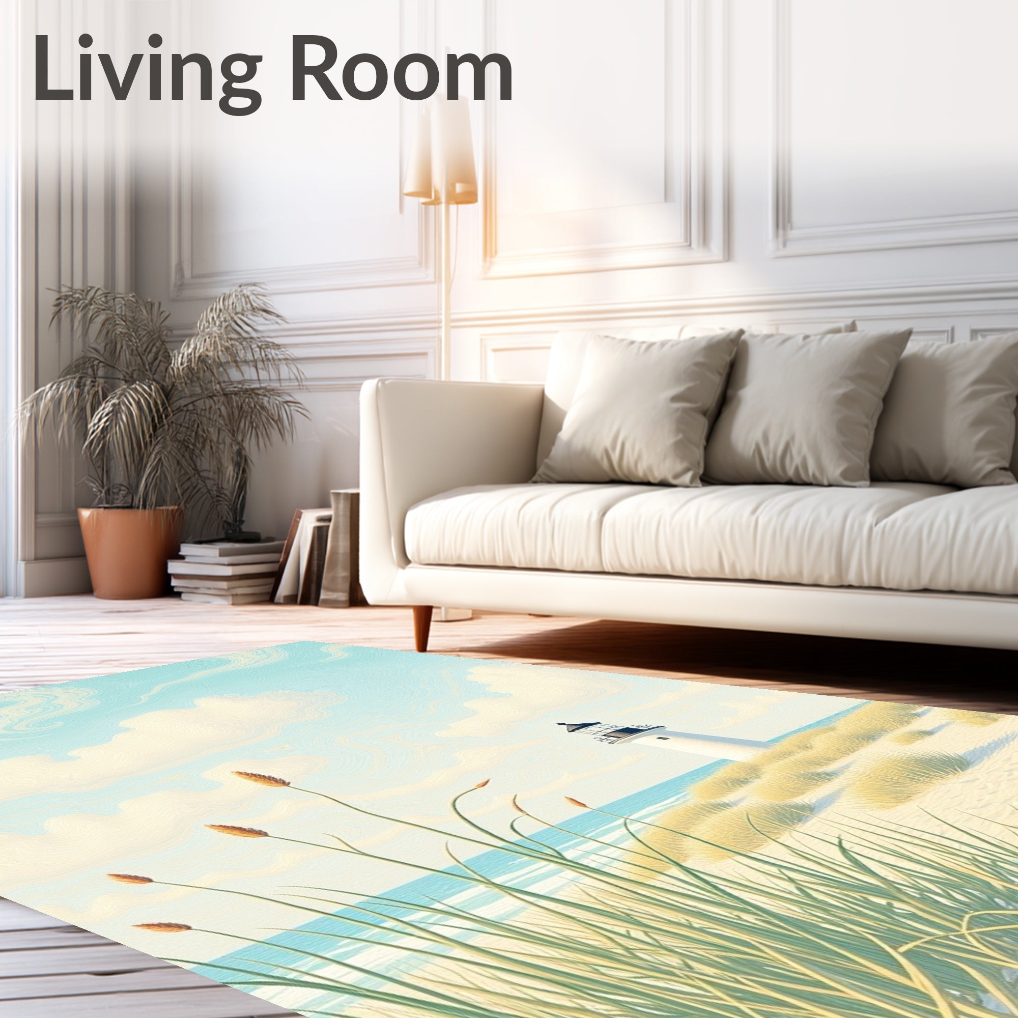 Coastal Lighthouse Sand Grass Sky Rug