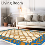 Vibrant Geometric Octagon Blue Gold Rug