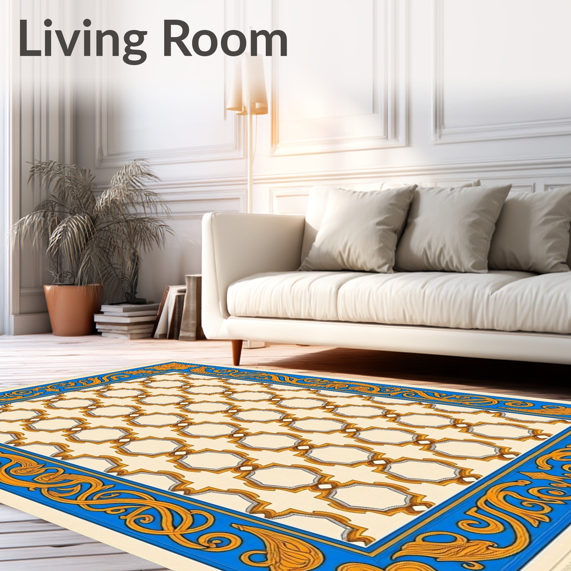 Vibrant Geometric Octagon Blue Gold Rug